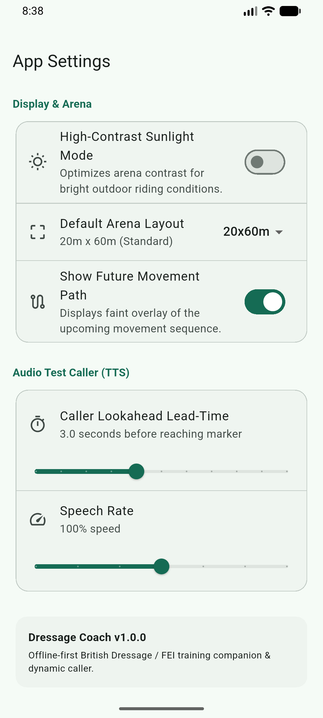 App Settings & Sunlight Mode